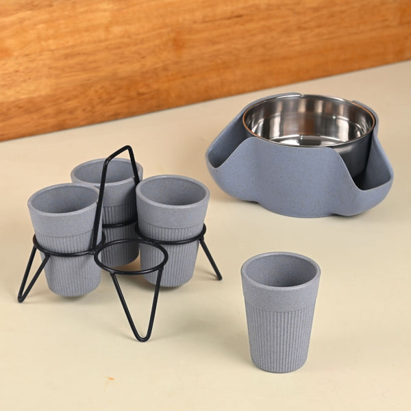 Earth Friendly Peel Bowl & 4 Statement Chai Cup with Stand (120ml) | Bowls and Cups for Gifting