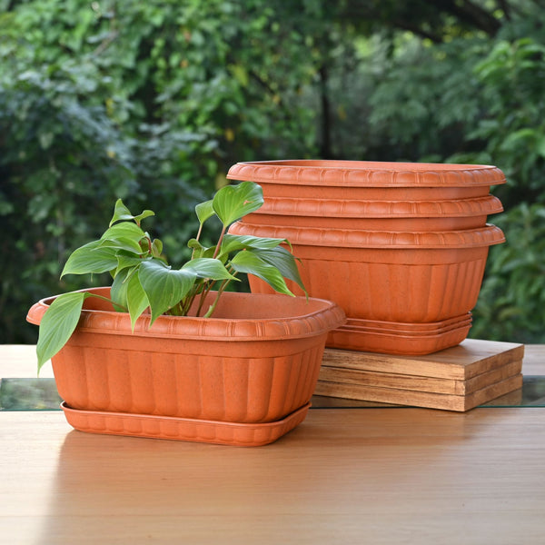 Earth Friendly Growlite 13 inch Pots for Plants with Tray | Pack of 4