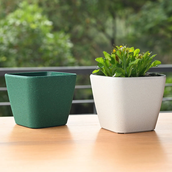 Earth-Friendly Daisy Self Watering Planters 7 Inch set of 2 | Bamboo Based Pots and Planters