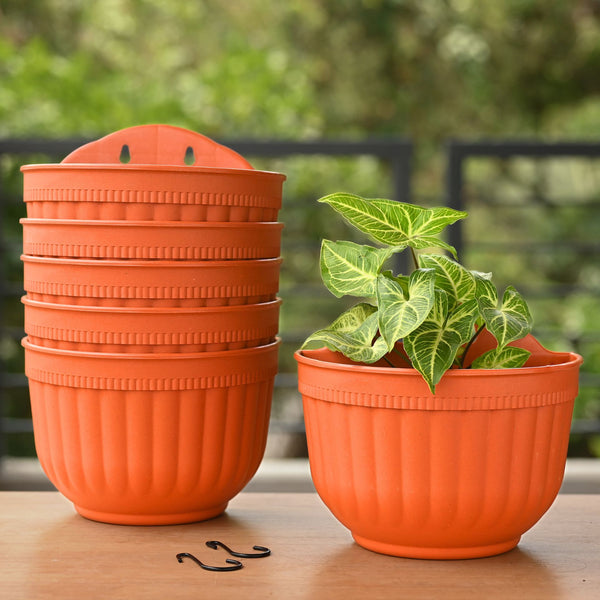 Eha Earth Friendly Metal Sling 10 inch Set of 6 Self Watering Hanging Planters for Balcony | Hanging Pots for Plants