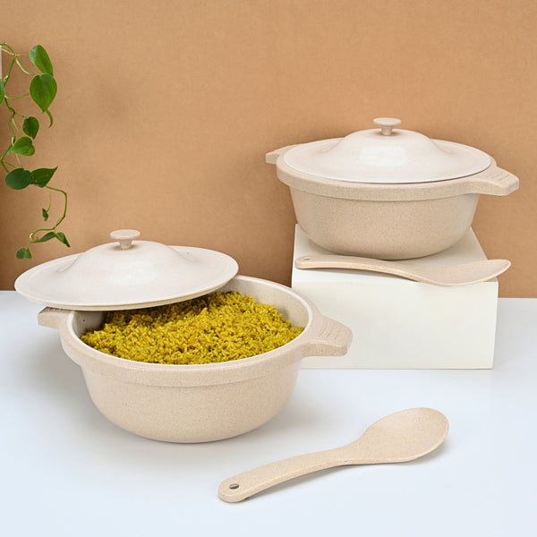 Serving Bowl with lid 2500 ml set of 2 | Earth friendly Unbreakable bowls Made with Bamboo Fibers & Rice Husk Fiber