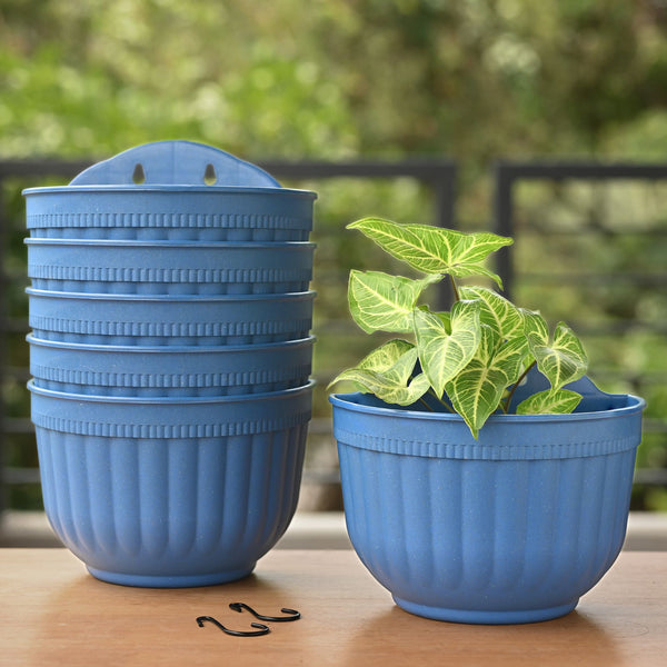Eha Earth Friendly Metal Sling 10 inch Set of 6 Self Watering Hanging Planters for Balcony | Hanging Pots for Plants