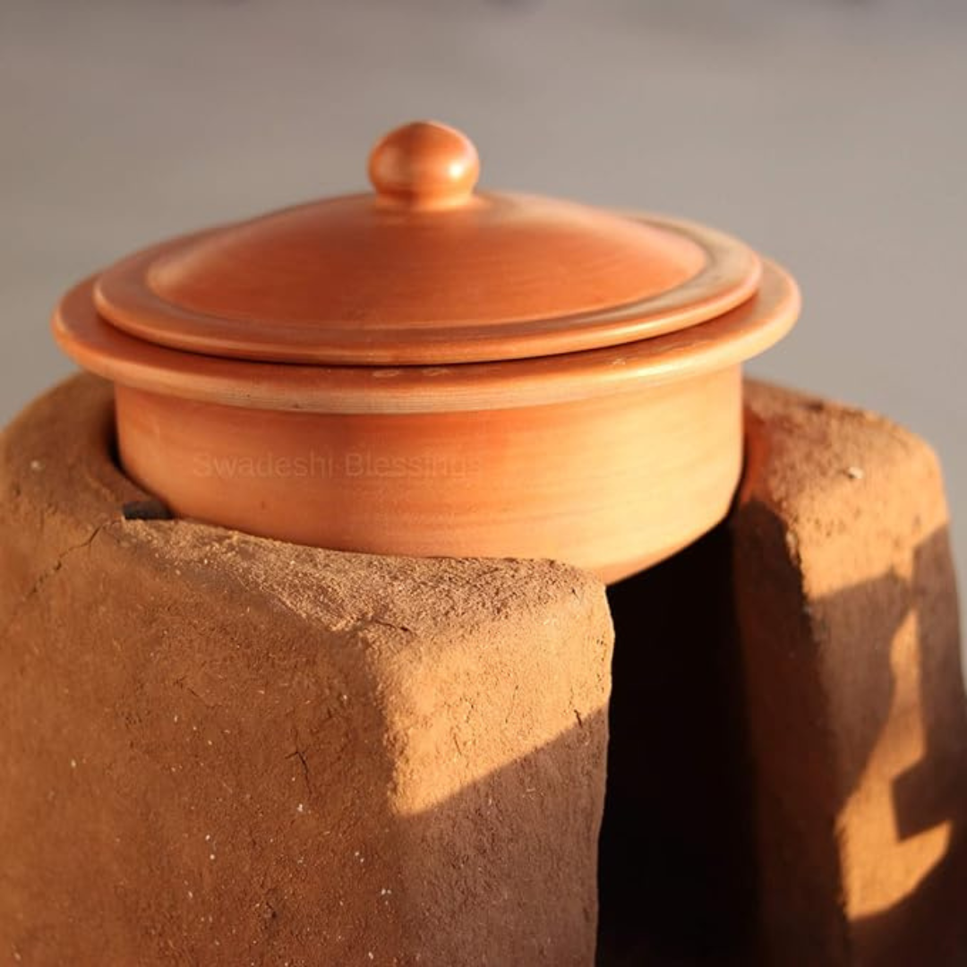 Unglazed Clay Pot for Cooking | Earthen Kadhai | Terracota Bhagona  | Clay Handi for Cooking & Serving with Lid