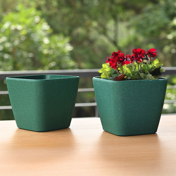 Earth-Friendly Daisy Self Watering Planters 7 Inch set of 2 | Bamboo Based Pots and Planters
