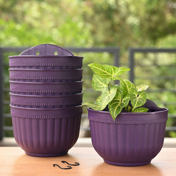 Eha Earth Friendly Metal Sling 10 inch Set of 6 Self Watering Hanging Planters for Balcony | Hanging Pots for Plants