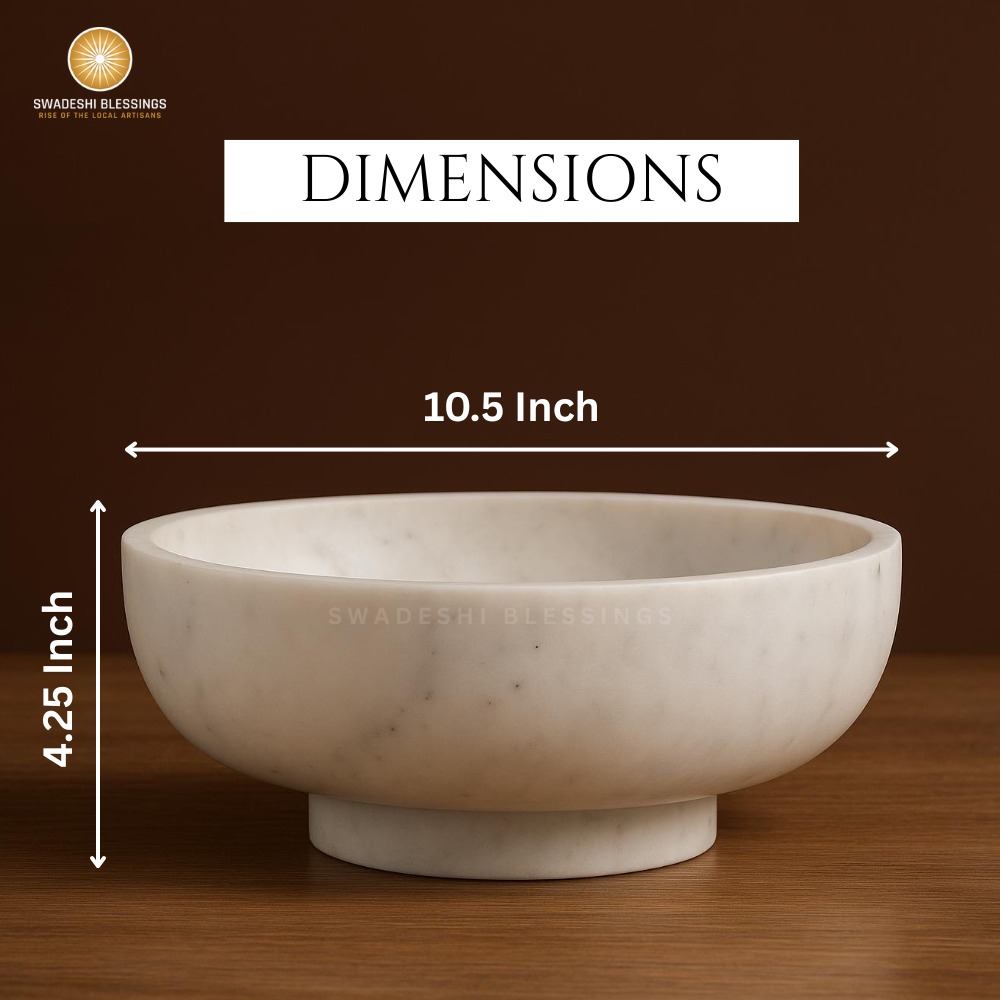 Handcrafted Marble Fruit Bowl for Kitchen Counter, Large Decorative Bowl for Home Decor, Key Bowl for Entryway Table, Marble Pedestal Bowl for Dining Table Centerpiece Decor, 10.5”