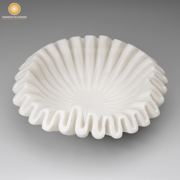 HandCrafted Marble Ruffle Bowl, Large Decorative Bowl for Home Decor, Key Bowl for Entryway Table, Scalloped Bowls for Dining Table Centerpiece Decor, Catch All Bowls, 9"
