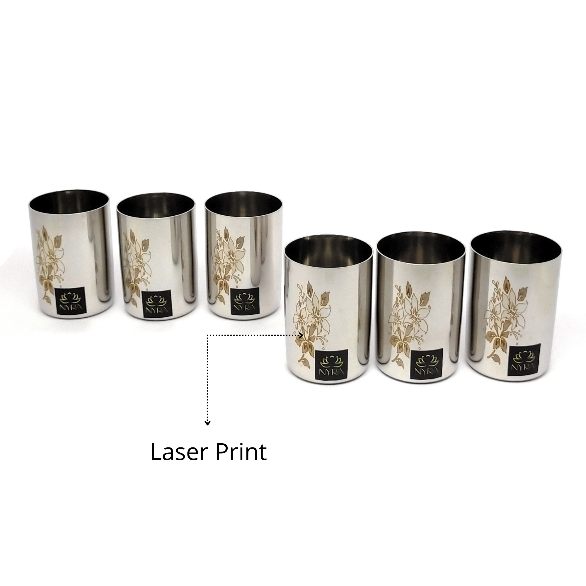 stainless Steel Glass/Tumbler with Laser Floral Design 