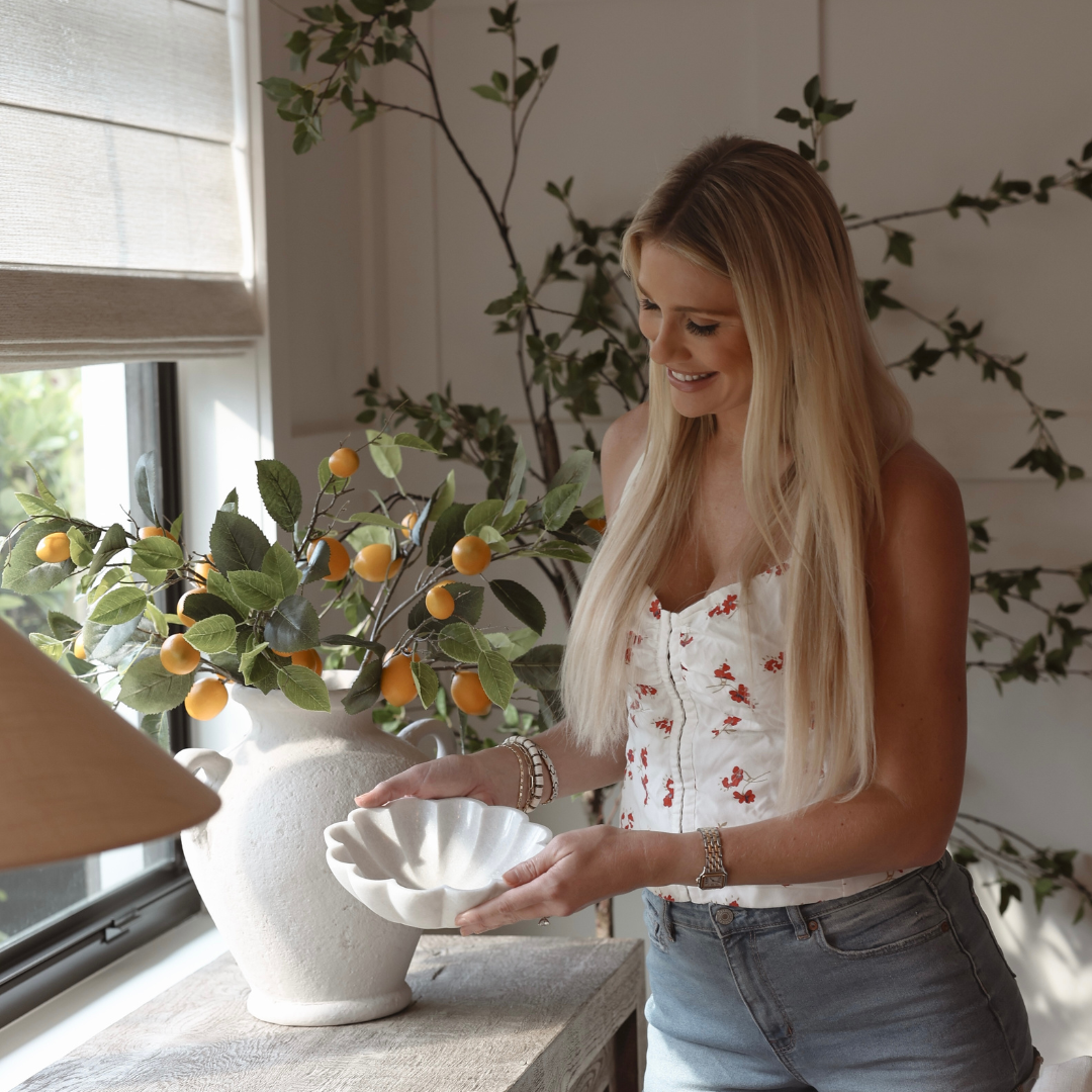 HandCrafted Marble Large Decorative Bowl | White Decorative Bowls for Home Decor | Ruffle Bowl | Scalloped Bowl | Fluted Bowl | Key/Fruit Bowl | Ring Dish | Organic Modern Home Decor Bowl | 6-12 Inches