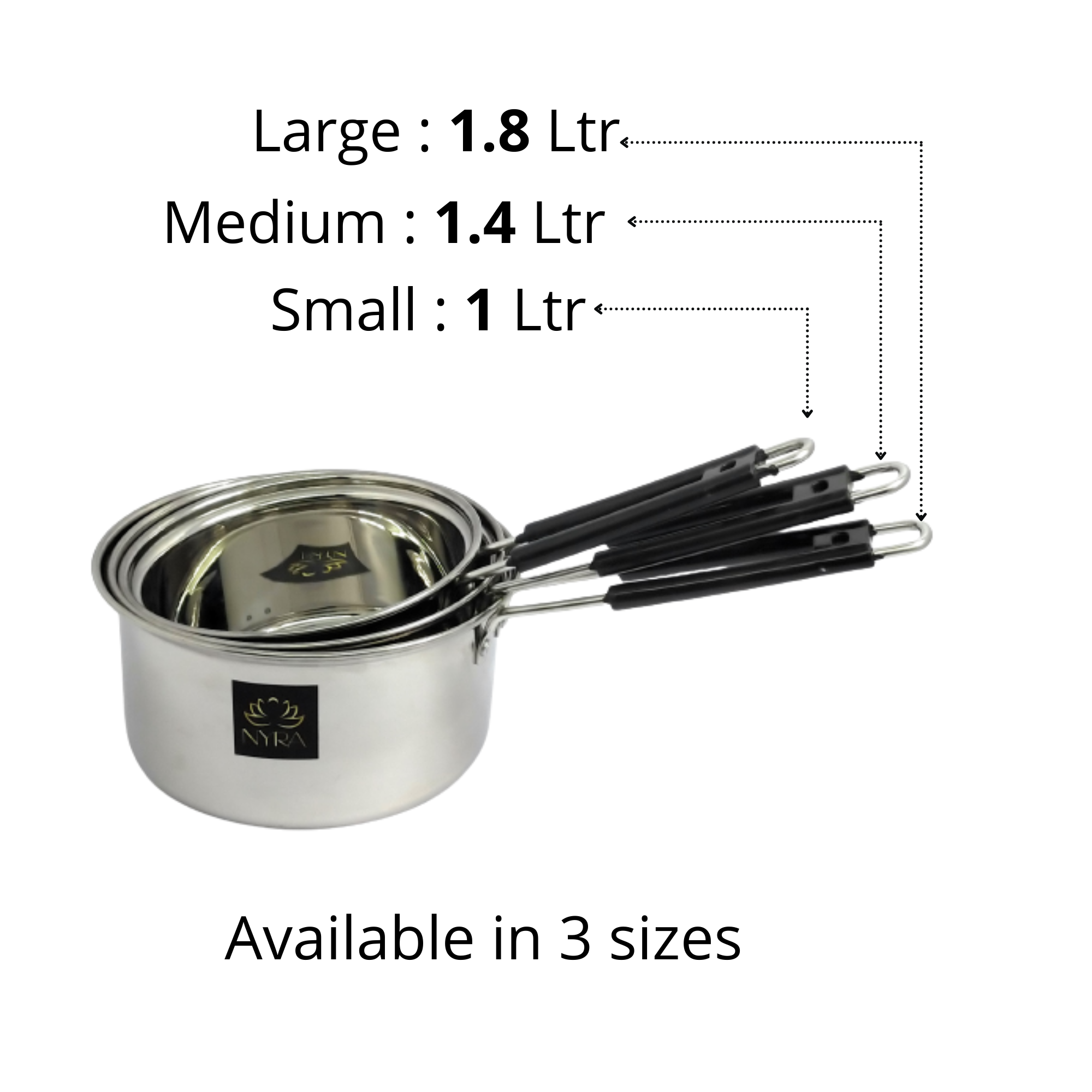 Different sizes of Stainless Steel Saucepan with Lid and PVC Sturdy Handle