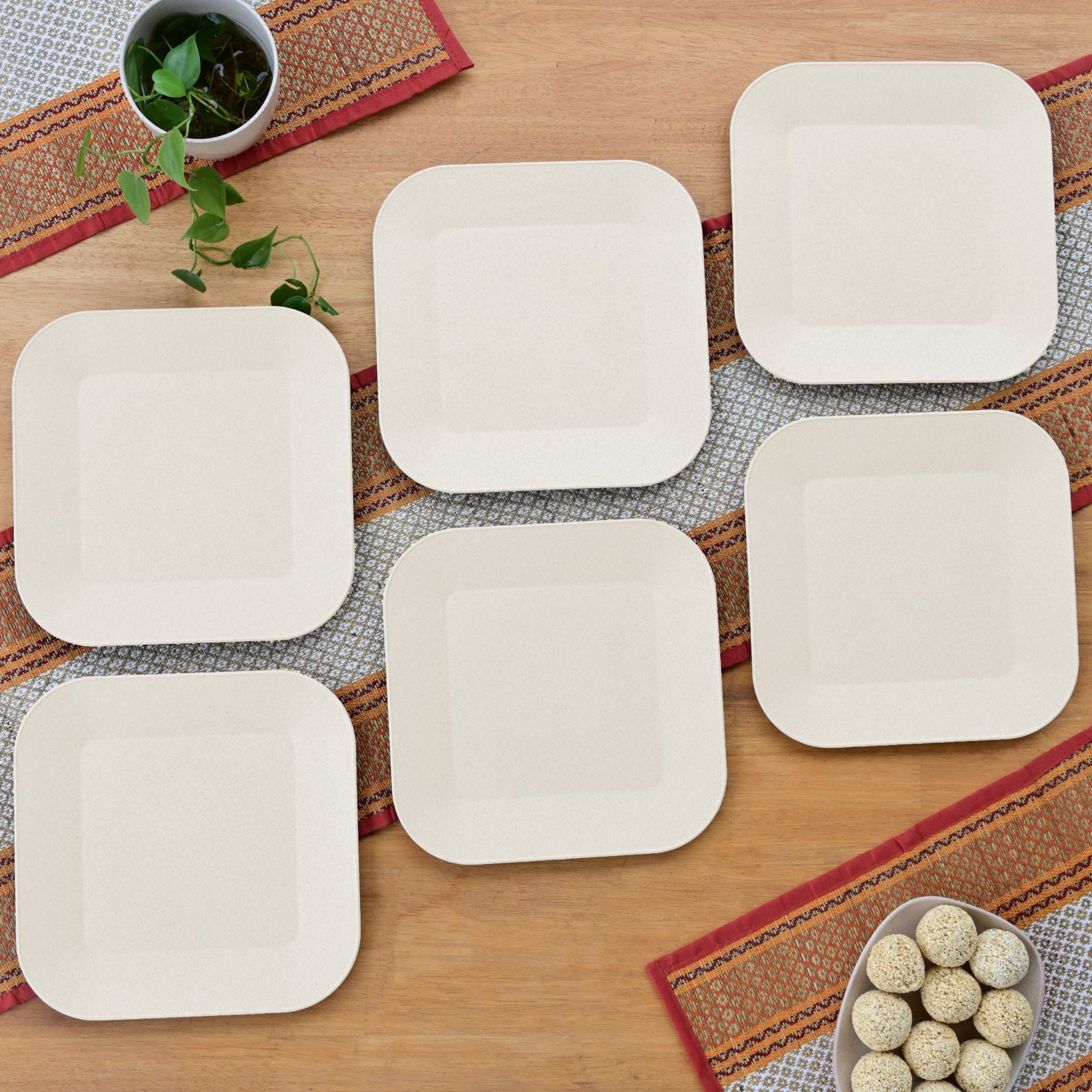 Picnic Plate 9 inch set of 6 | Earth friendly Unbreakable Plates Made with Bamboo Fibers & Rice Husk Fiber