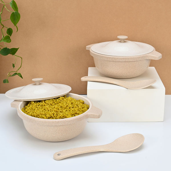 Serving Bowl with lid 1250 ml set of 2 | Earth friendly Unbreakable bowls Made with Bamboo Fibers & Rice Husk Fiber