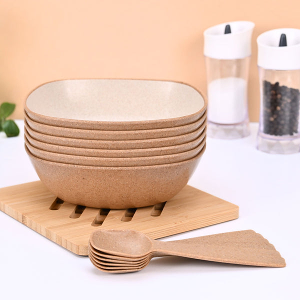 Pasta Bowl 750 ml set of 6 | Earth friendly Unbreakable bowls with Spoon