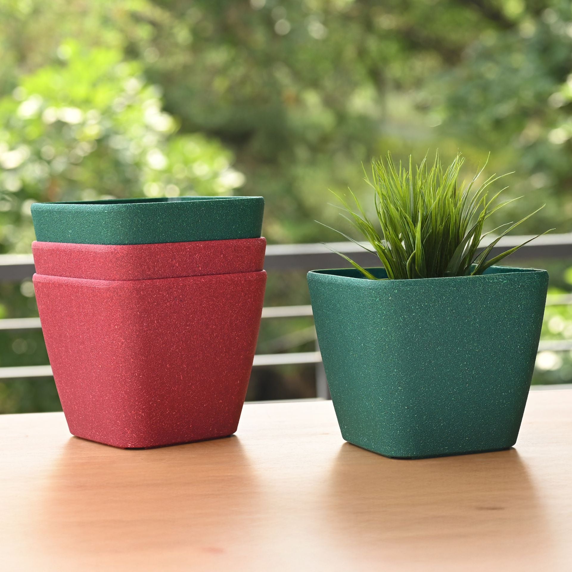 Earth-Friendly Daisy Self Watering Planters 7 Inch set of 4 | Bamboo Based Pots and Planters