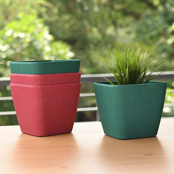 Earth-Friendly Daisy Self Watering Planters 7 Inch set of 4 | Bamboo Based Pots and Planters