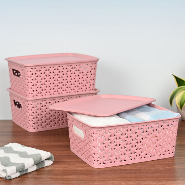 Green Hive 4.8L set of 3 | Earth Friendly Multipurpose Basket For Storage With Lid