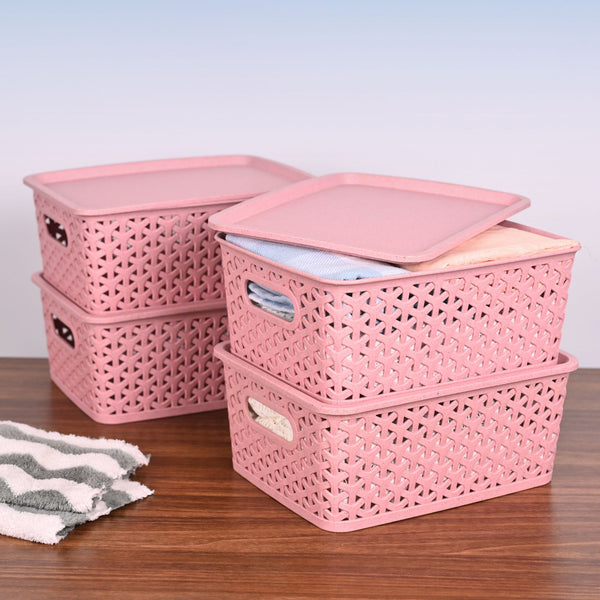 Green Hive 4.8L set of 4 | Earth Friendly Multipurpose Basket For Storage With Lid