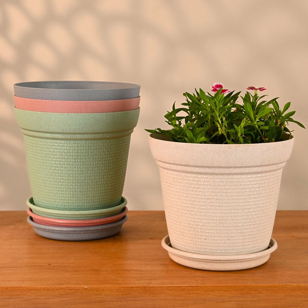 Earth-Friendly Planters Aura 8 Inch set of 4 | Bamboo Based Pots and Planters
