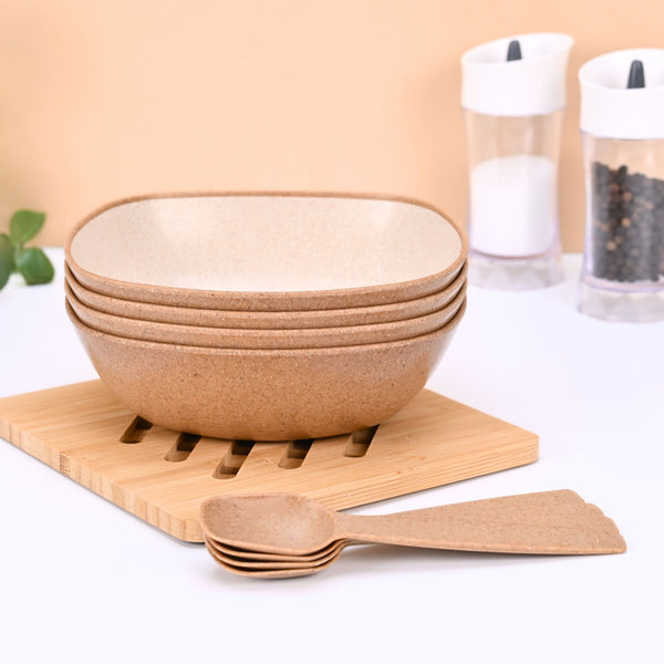 Pasta Bowl 750 ml set of 4 | Earth friendly Unbreakable bowls with Spoon