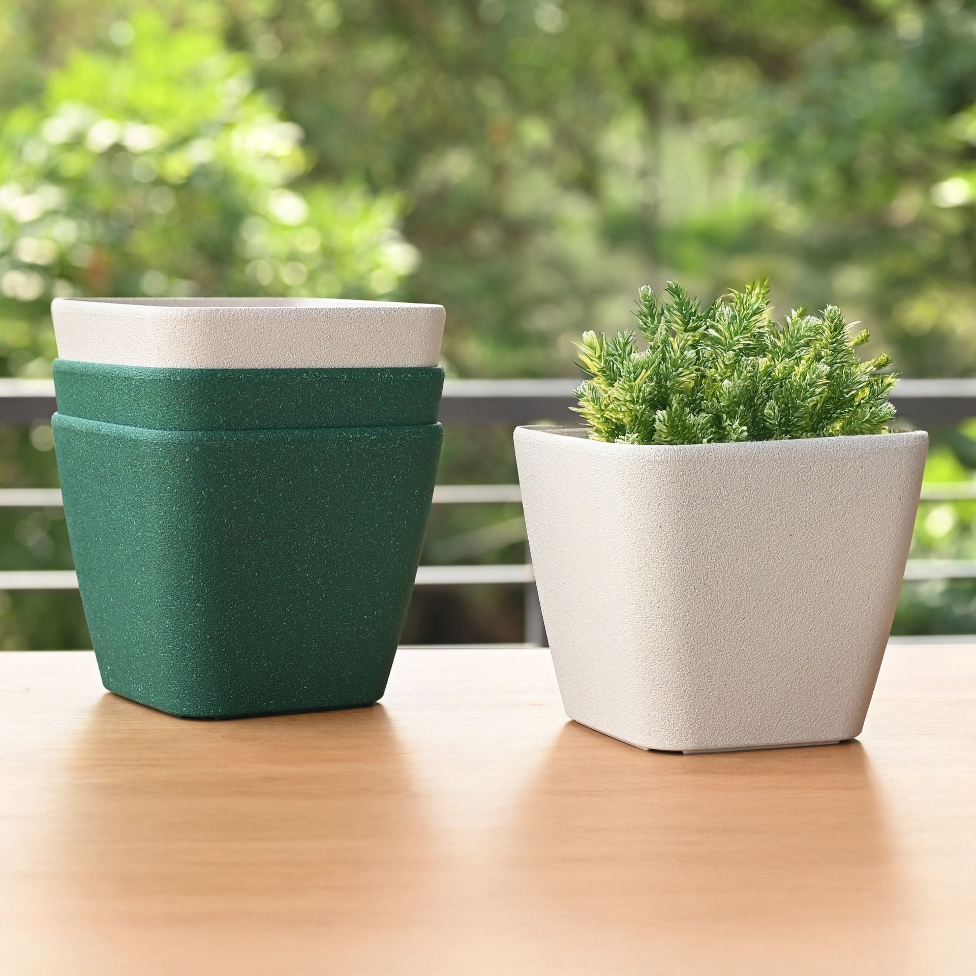 Earth-Friendly Daisy Self Watering Planters 7 Inch set of 4 | Bamboo Based Pots and Planters