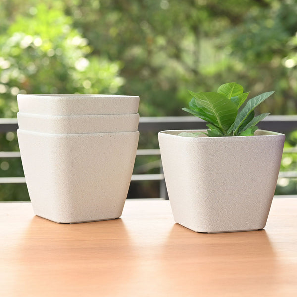 Earth-Friendly Daisy Self Watering Planters 7 Inch set of 4 | Bamboo Based Pots and Planters