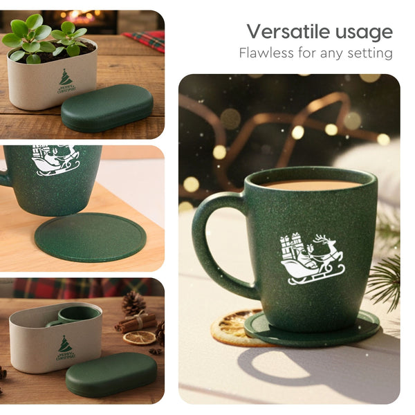 Earth Friendly Christmas Gifts For Family & Friends | Printed Mug and Coasters Set of 2