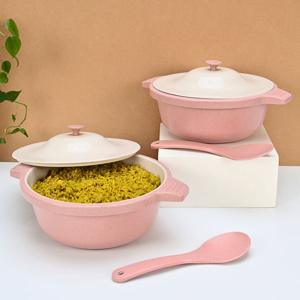 Serving Bowl with lid 2500 ml set of 2 | Earth friendly Unbreakable bowls Made with Bamboo Fibers & Rice Husk Fiber