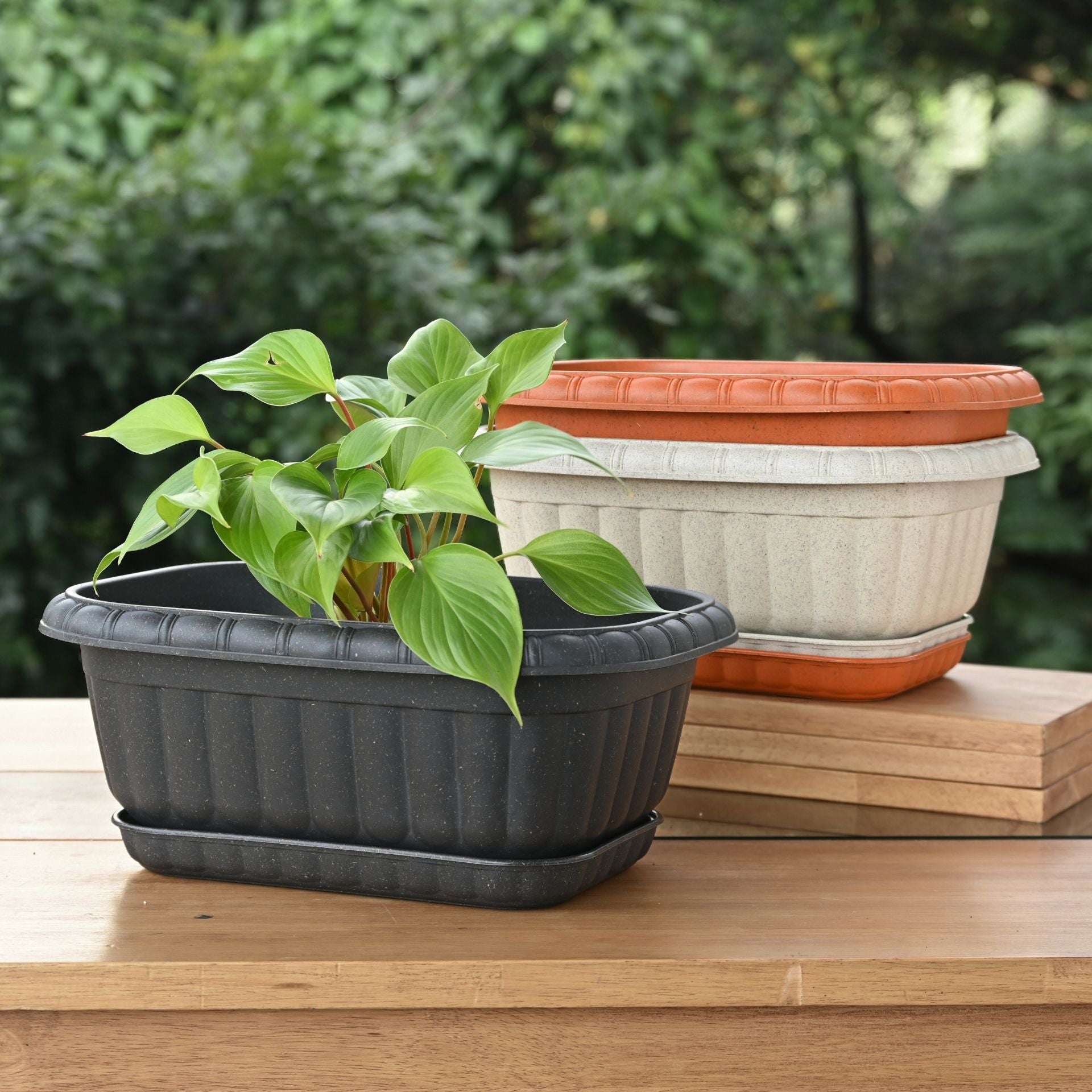 Earth Friendly Growlite 13 inch Pots for Plants with Tray | Pack of 3