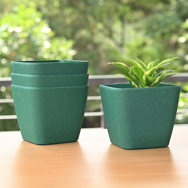 Earth-Friendly Daisy Self Watering Planters 7 Inch set of 4 | Bamboo Based Pots and Planters