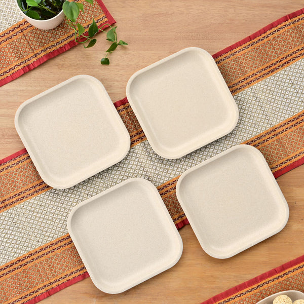 Snack Plates 8 inch set of 4 | Earth friendly Unbreakable Plates Made with Bamboo Fibers & Rice Husk Fiber