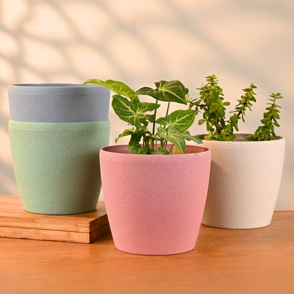 Earth-Friendly Deco Self Watering Planters 7 Inch set of 4 | Bamboo Based Pots and Planters