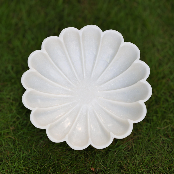 HandCrafted Marble Large Decorative Bowl | White Decorative Bowls for Home Decor | Ruffle Bowl | Scalloped Bowl | Fluted Bowl | Key/Fruit Bowl | Ring Dish | Organic Modern Home Decor Bowl | 6-12 Inches