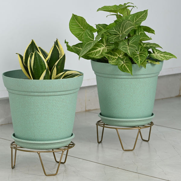 Earth-Friendly Aura 10 Inch pots with Stand | Set of 2