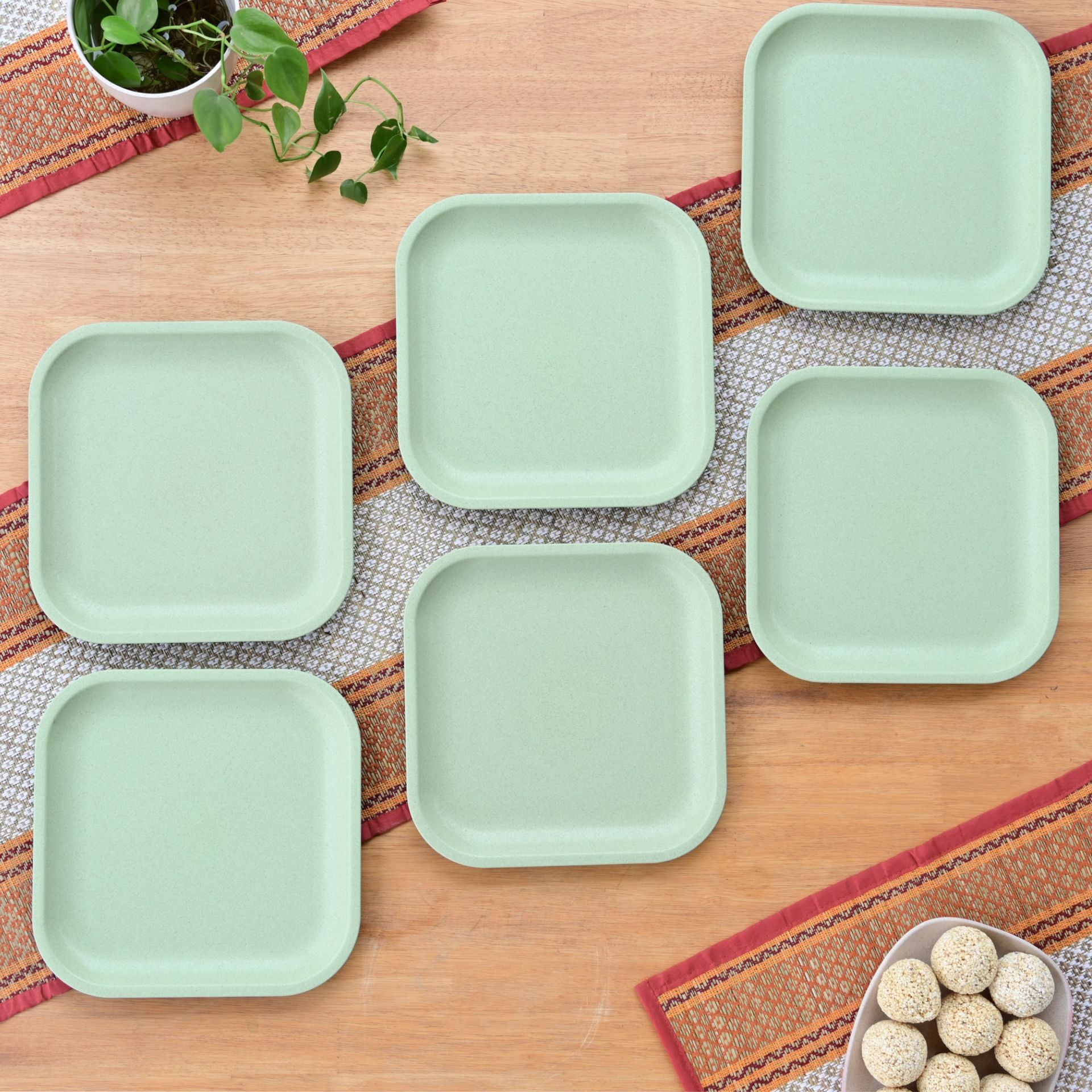 Snack Plates 8 inch set of 6 | Earth friendly Unbreakable Plates Made with Bamboo Fibers & Rice Husk Fiber