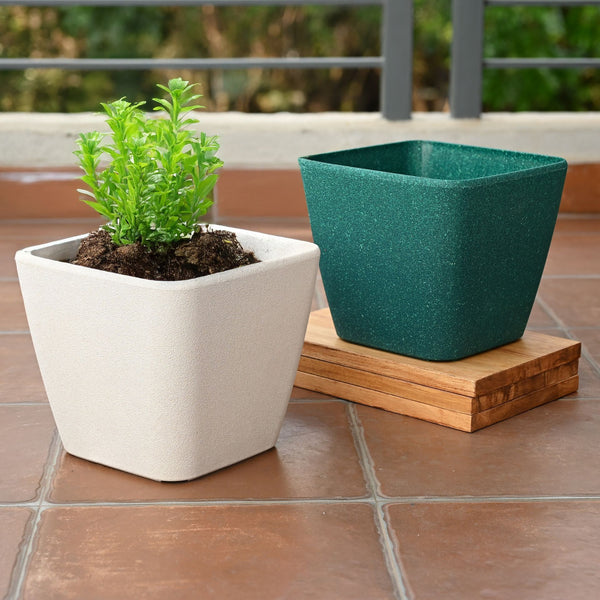 Earth-Friendly Daisy Self Watering Planters 9 Inch set of 2 | Bamboo Based Pots and Planters