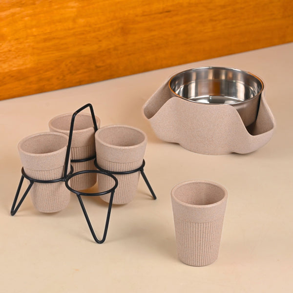 Earth Friendly Peel Bowl & 4 Statement Chai Cup with Stand (120ml) | Bowls and Cups for Gifting