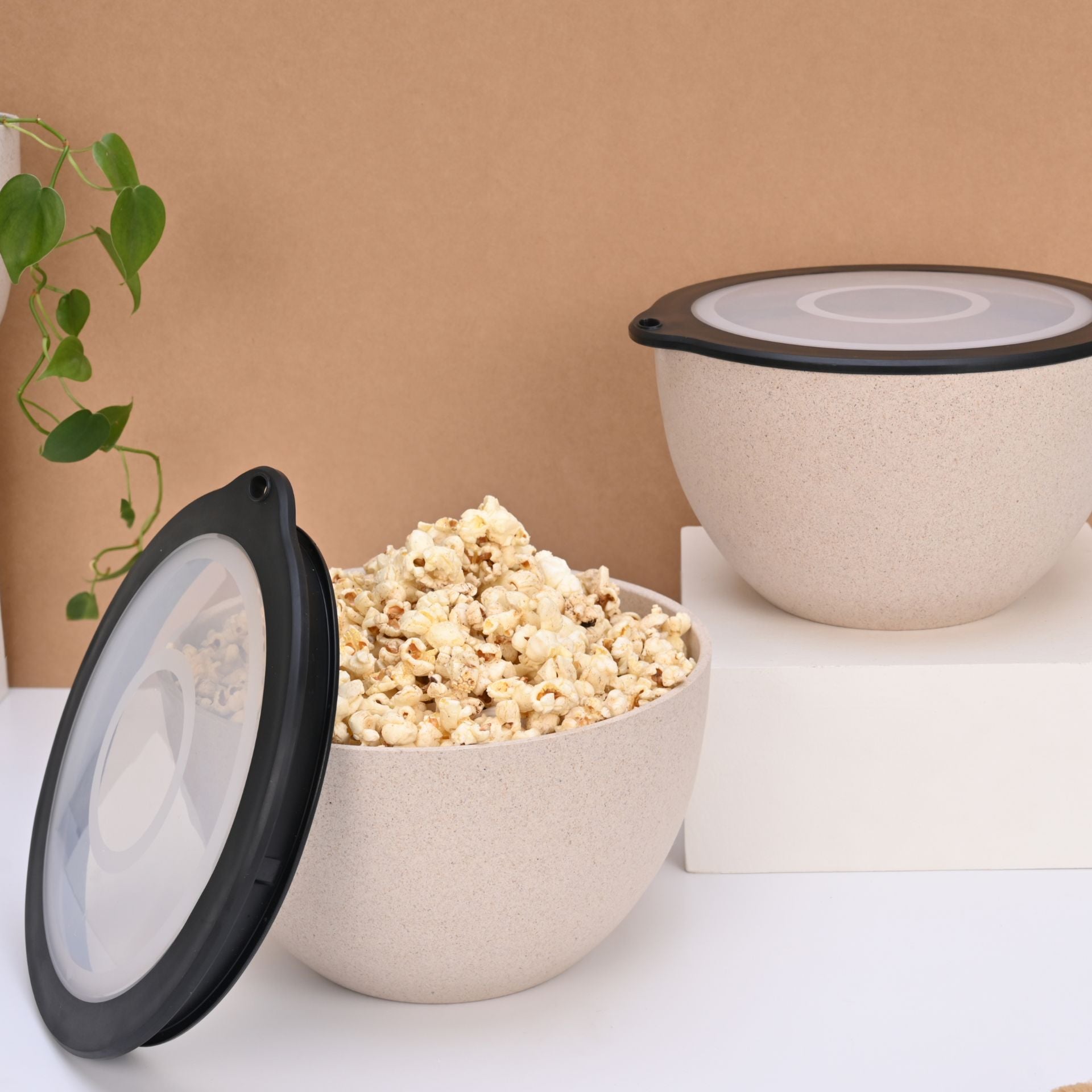 Storage Bowl with lids 2900 ml set of 2 | Earth friendly Unbreakable bowls Made with Bamboo Fibers & Rice Husk Fiber