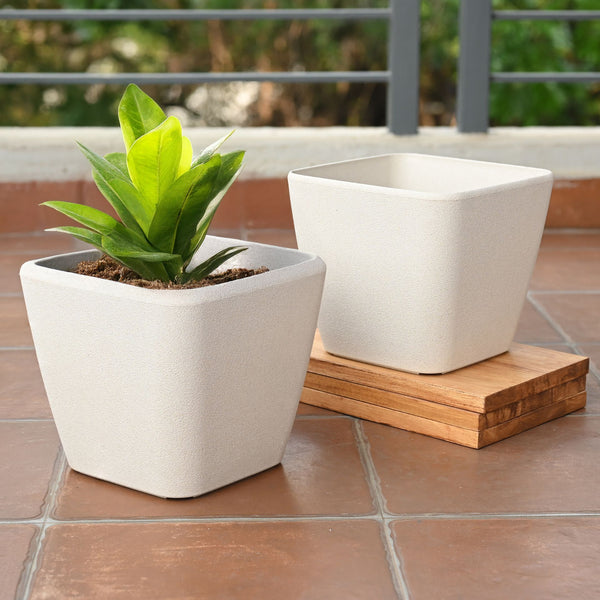 Earth-Friendly Daisy Self Watering Planters 9 Inch set of 2 | Bamboo Based Pots and Planters