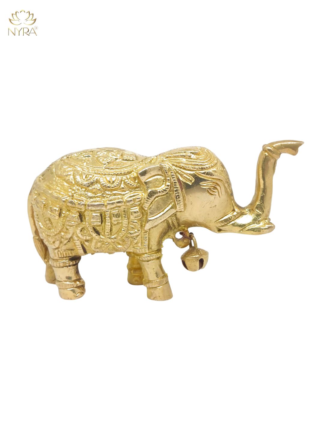 Handcrafted Pure Brass Elephant Figurine with Bell 