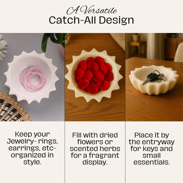 HandCrafted White Marble Decorative Bowl | Ruffle Bowl for Home Decor | Scalloped Bowl | Fluted Bowl | Organic Modern Home Decor Bowl