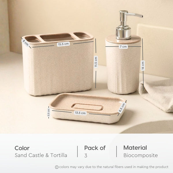 Earth Friendly Bathroom Accessories For Home | Pack of 3 (Soap Holder, Toothbrush Holder, Soap Dispenser set)