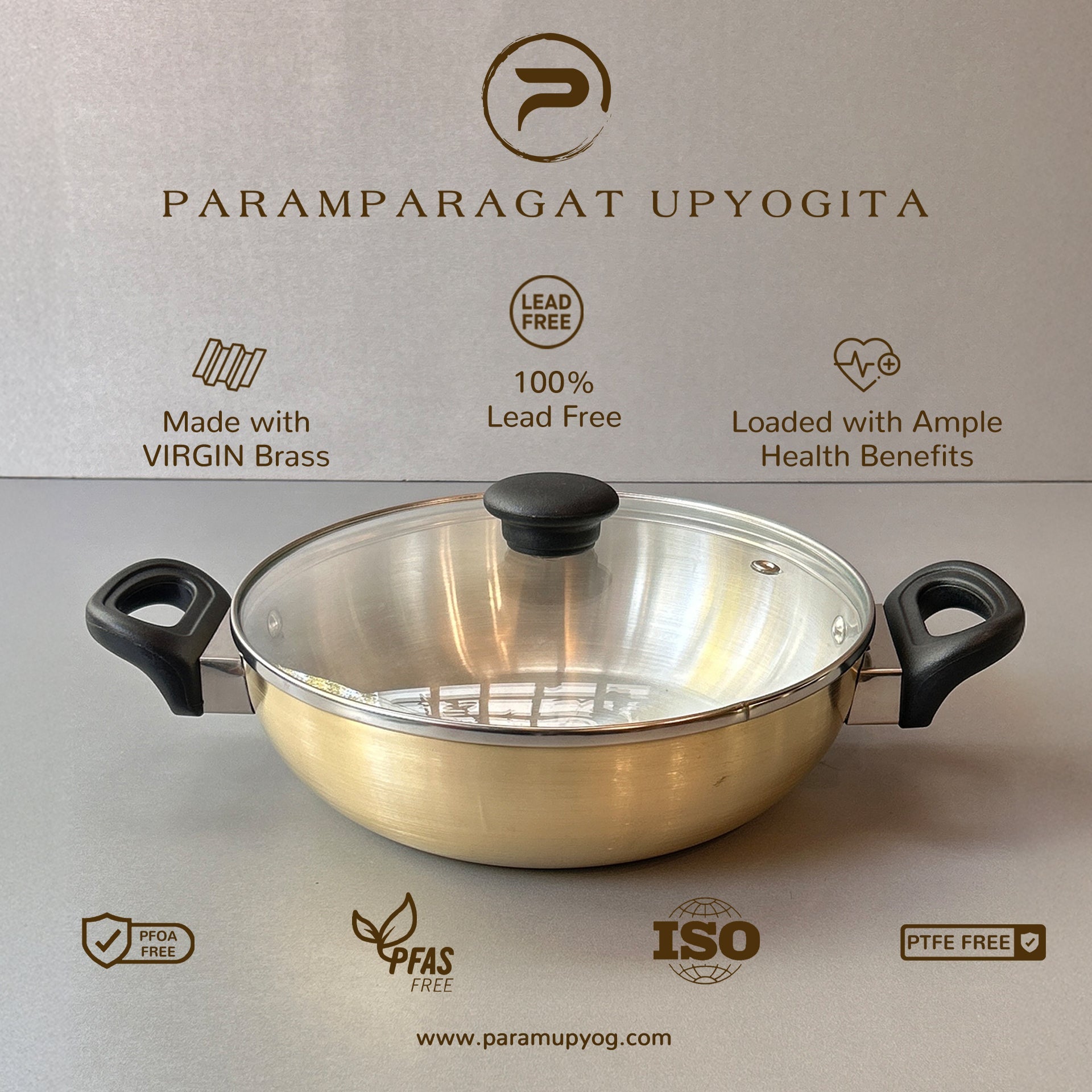 Paramparagat Upyogita Chaitanya Brass Flat Bottom Kadhai (Wok) 3.5 Ltr.