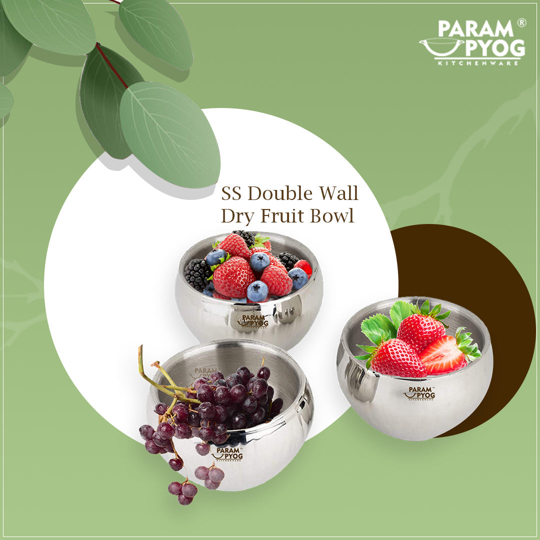 Param Upyog SS Double Wall Dry Fruit Bowl (Set Of 3)