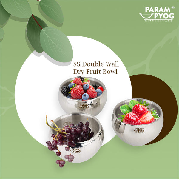 Param Upyog SS Double Wall Dry Fruit Bowl (Set Of 3)