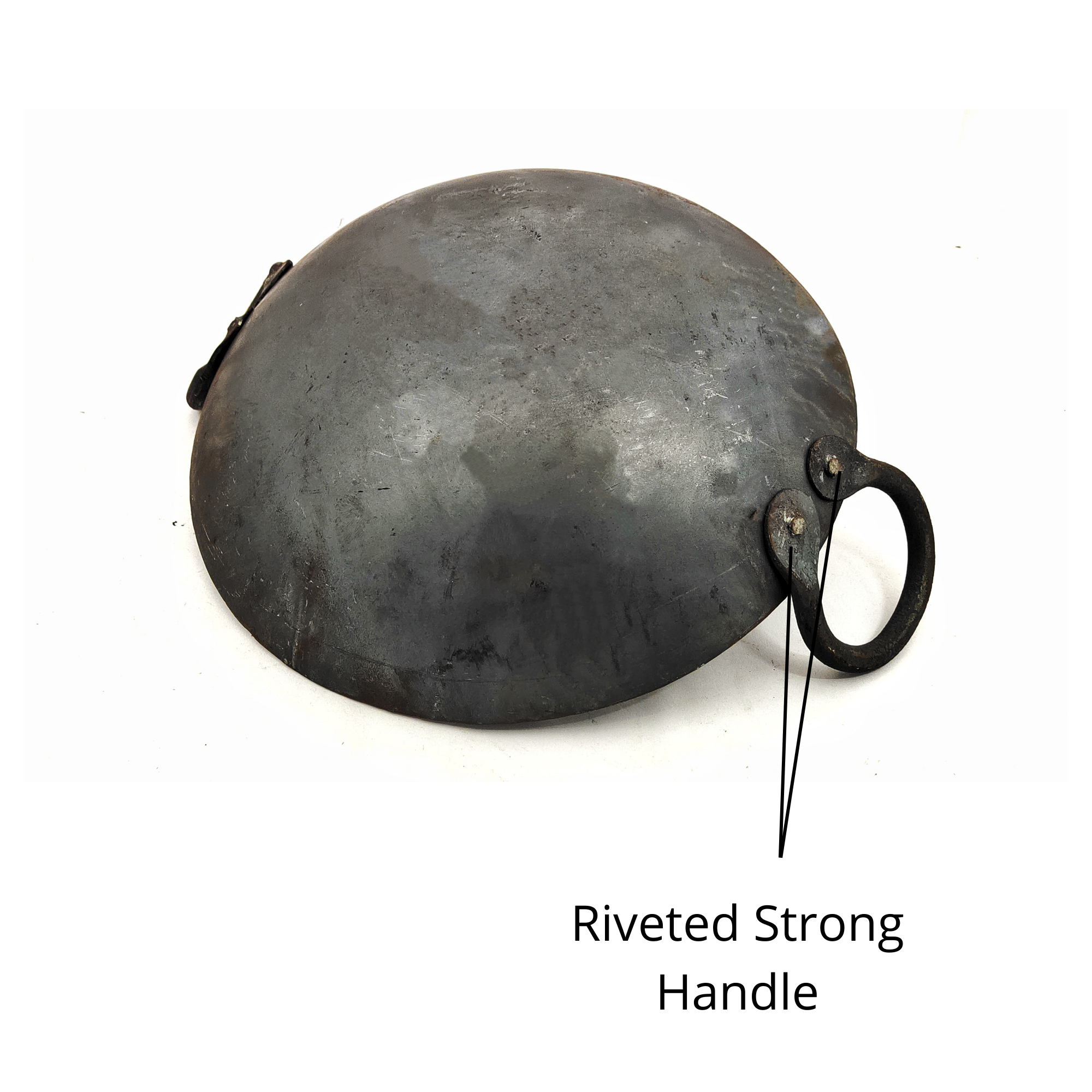 Traditional Black Iron Wok/Kadhai with Sturdy Handle 
