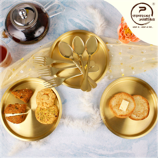 Paramparagat Upyogita Swarna Devyani Brass Snacks Set with Cutlery