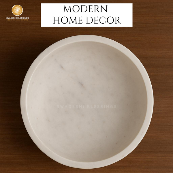 Handcrafted Marble Fruit Bowl for Kitchen Counter, Large Decorative Bowl for Home Decor, Key Bowl for Entryway Table, Marble Pedestal Bowl for Dining Table Centerpiece Decor, 10.5”