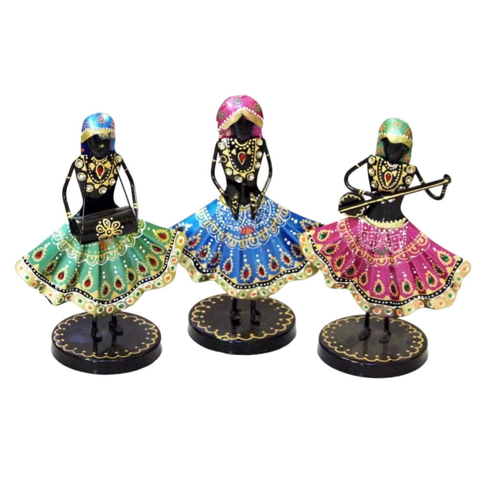 Set de 3 statuete muzicieni din fier pentru decorațiuni raft și cadouri, 24 cm (multicolor)