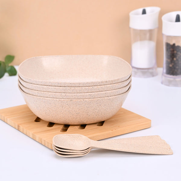 Pasta Bowl 750 ml set of 4 | Earth friendly Unbreakable bowls with Spoon