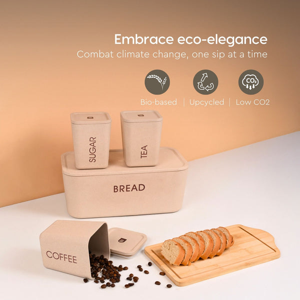 Earth Friendly Kitchen Storage Jars & Containers and Bread Box | Set of 4, 6000 ml & 800ml x 3